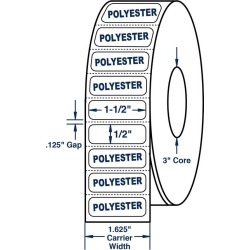 1.5" x 0.5" White 2 mil White Polyester Roll Labels Thermal Transfer Labels, Perfed, 9400 per roll (6 Rolls per Carton)