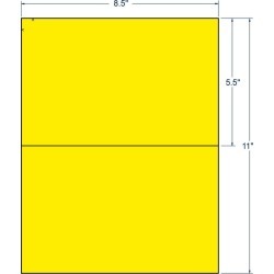 8.5" x 5.5" Fluorescent Yellow Fluorescent Yellow Inkjet / Laser Labels, 2 Labels per Sheet (100 Sheets per Carton)