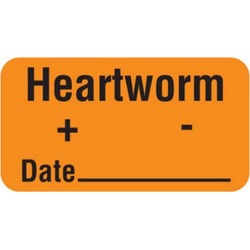 Heartworm + - Date 1-5/8" x 7/8" Fl-Orange Label (Roll of 560)