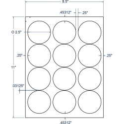 2.5" x 2.5" White Circle Label, 12 Labels per Sheet (100 Sheets per Carton)