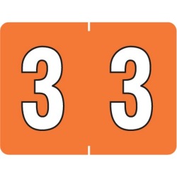 Tab Compatible Mini Numeric "3" Labels, Vinyl Kimdura Stock, 1/2" X 1" Individual Numbers - Roll of 500