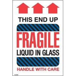 4" x 6" This end up Fragile liquid in glass handle with care Labels (500 per Roll)