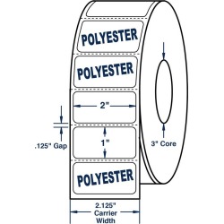 2" x 1" White 2 mil White Polyester Roll Labels Thermal Transfer Labels, Perfed, 5500 per roll (8 Rolls per Carton)