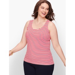 Cotton Blend Tank Top - Stripe - Bright Apple - 3X Talbots