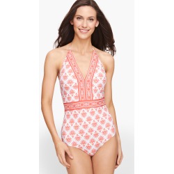 Cabana Life® Embroidered Halter One Piece - Coral Emblem - Large Talbots