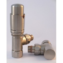 Tuzio Thermostatic Angle Valve Pair for Hydronic Towel Warmers A1044 Brushed Nickel