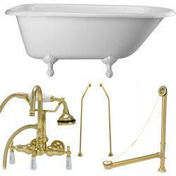 Randolph Morris Heritage 60 Inch Classic Clawfoot Tub Package TUBSET7WHPB White Feet Brass Fixtures