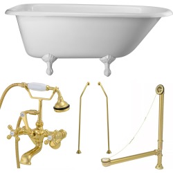 Randolph Morris Heritage 60 Inch Classic Clawfoot Tub Package TUBSET6WHPB White Feet Brass Fixtures