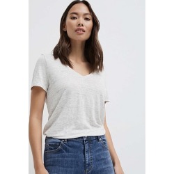 Linen V Neck Tee - Grey Marle